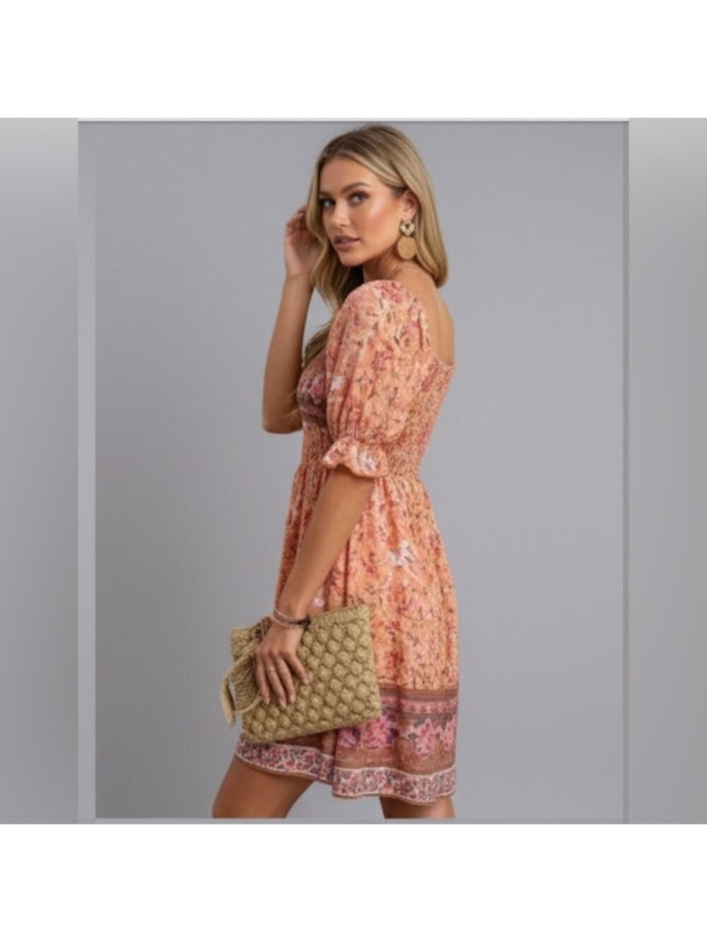 Boho Floral Print Ruffle Sleeve Dress - Picture 3 of 9